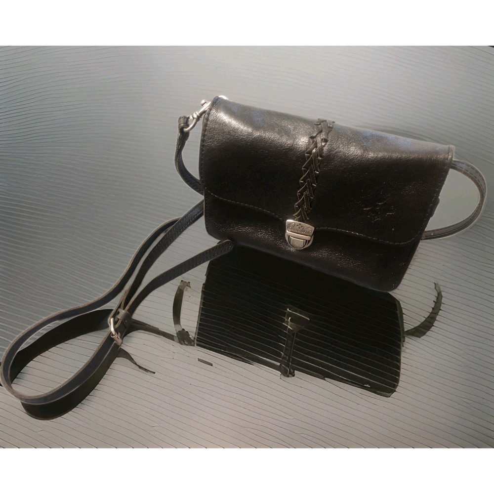 Patricia Nash Bianco Crossbody Organizer Black Leather Minimalist Wallet Purse
